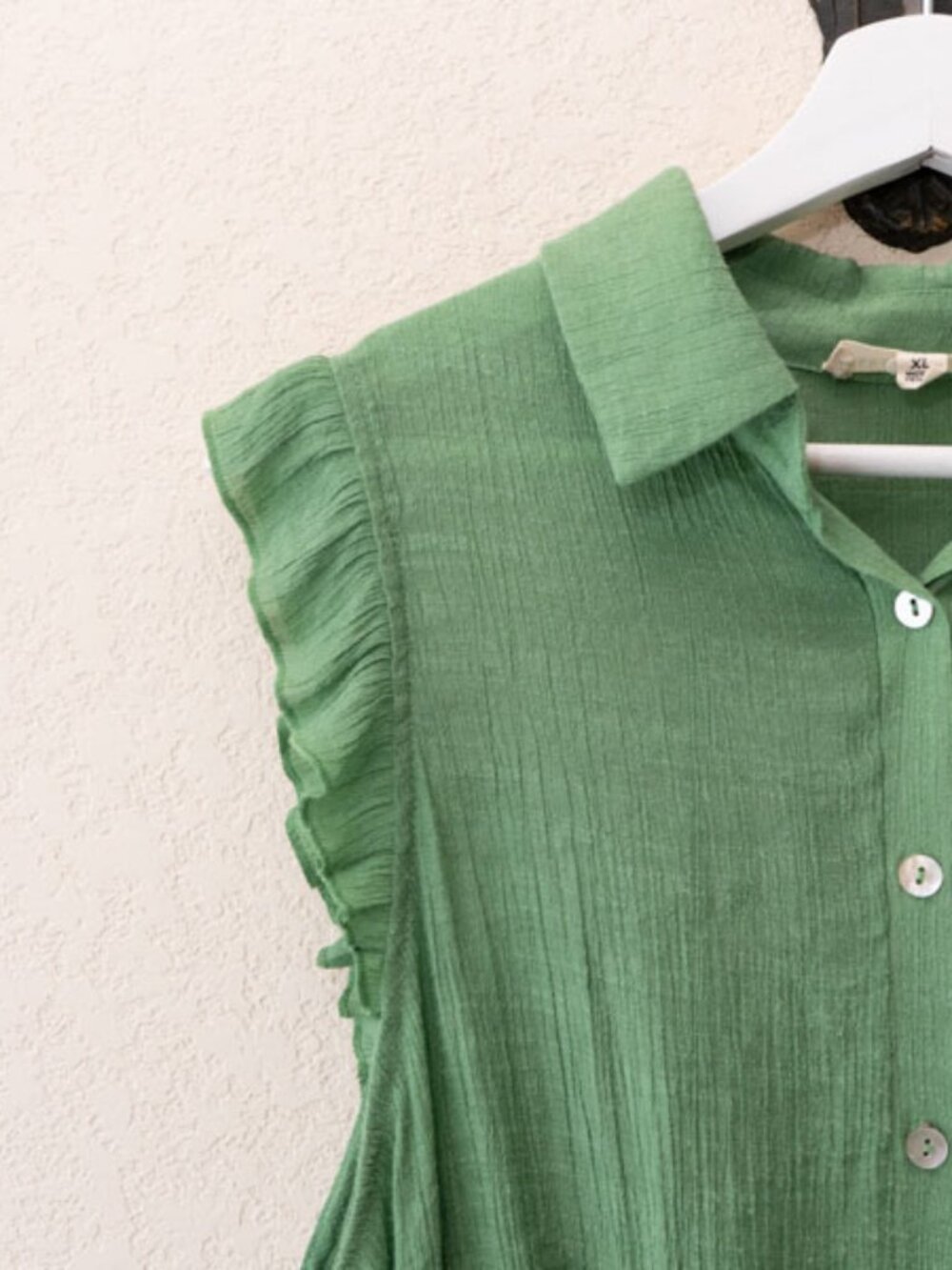 Parallel Skies Green Ruffle Sleeve Tie Front Blouse XL Button Up Boho Cottagecor - Picture 3 of 12